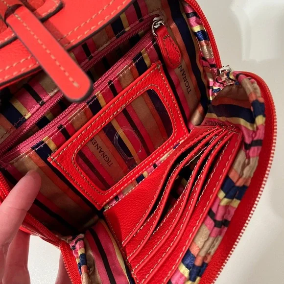 Tignanello Women’s Bright Coral Genuine Leather Statement Crossbody Bag - Picture 4 of 7